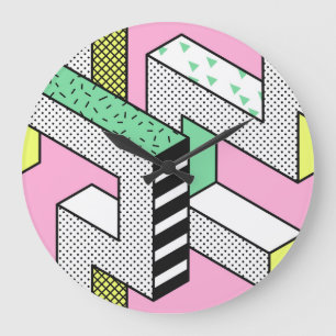 Abstrakt Memphis: 80s geometriska former. Stor Klocka