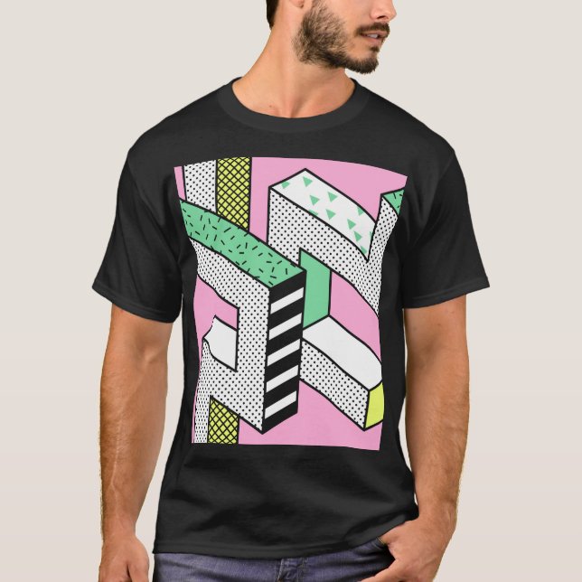 Abstrakt Memphis: 80s geometriska former. T Shirt (Framsida)
