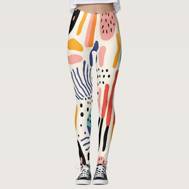 Abstrakt Memphis Organiska Former Mönster Leggings (Framsida)