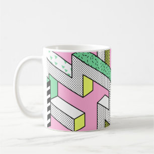 Abstrakt Memphis Seamless Mönster med 3d Geometr Kaffemugg
