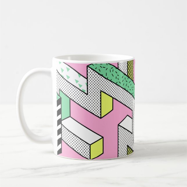 Abstrakt Memphis Seamless Mönster med 3d Geometr Kaffemugg (Vänster)