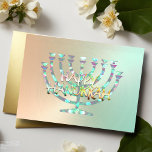 Abstrakt Menorah Colorful Lycklig Hanukkah Grönt Helgkort<br><div class="desc">Utformningar av Umua. Tryckt och avsänt av Zazzle eller deras närstående företag.</div>