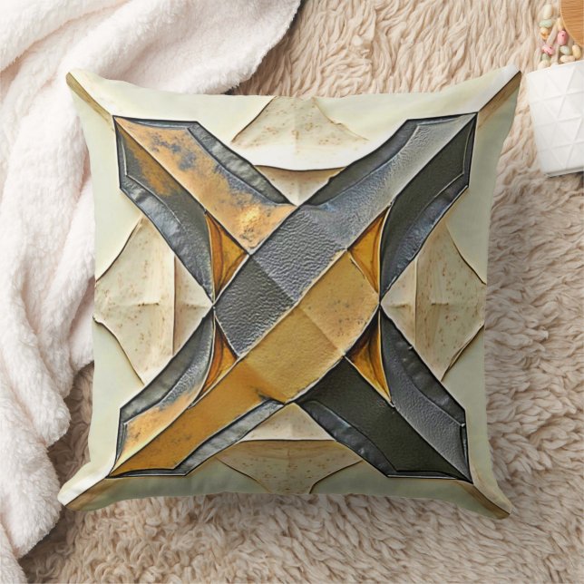 Abstrakt metalldesign i guld kudde (Filt)