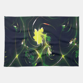 Abstrakt metallisk löv med flashspår, på mörk kökshandduk