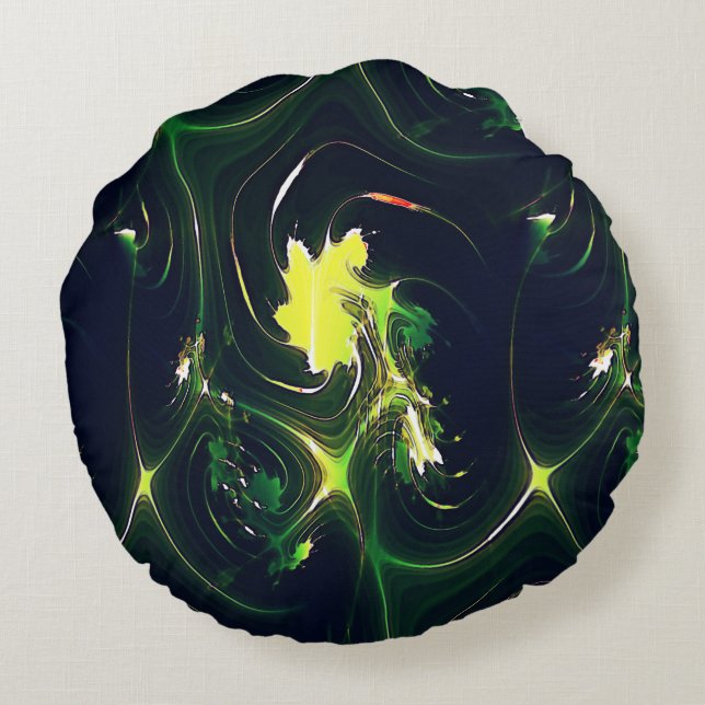 Abstrakt metallisk löv med flashspår, på mörk rund kudde (Baksidan)