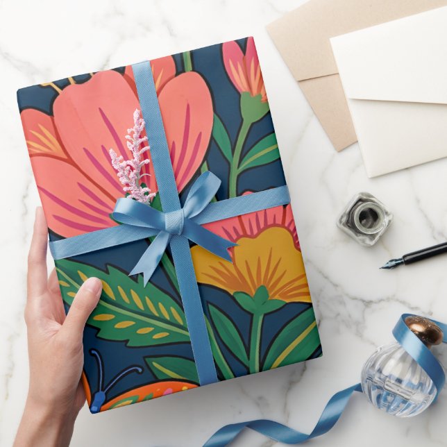 Abstrakt mexikansk folkkonst vildblommor presentpa presentpapper (Gifting)