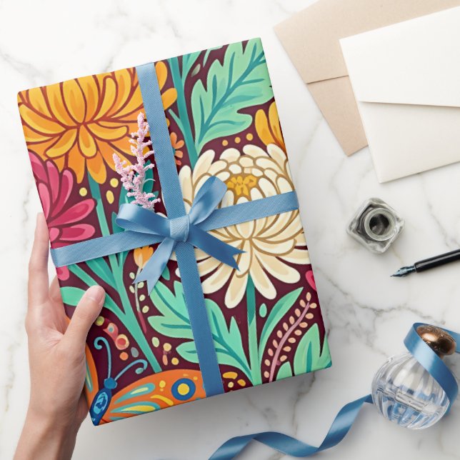 Abstrakt mexikansk krysantemumförpackningspapper presentpapper (Gifting)