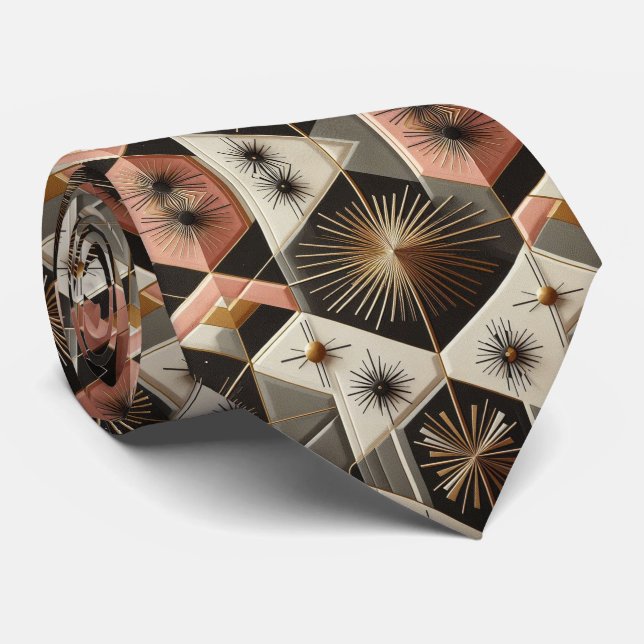 Abstrakt Mid Century Modern Stjärnsprängning Diama Slips (Rullad)