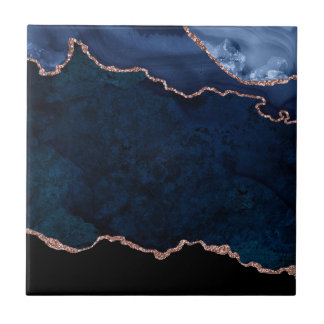 Abstrakt Midnight Blue Agate Glitter Mönster Kakelplatta