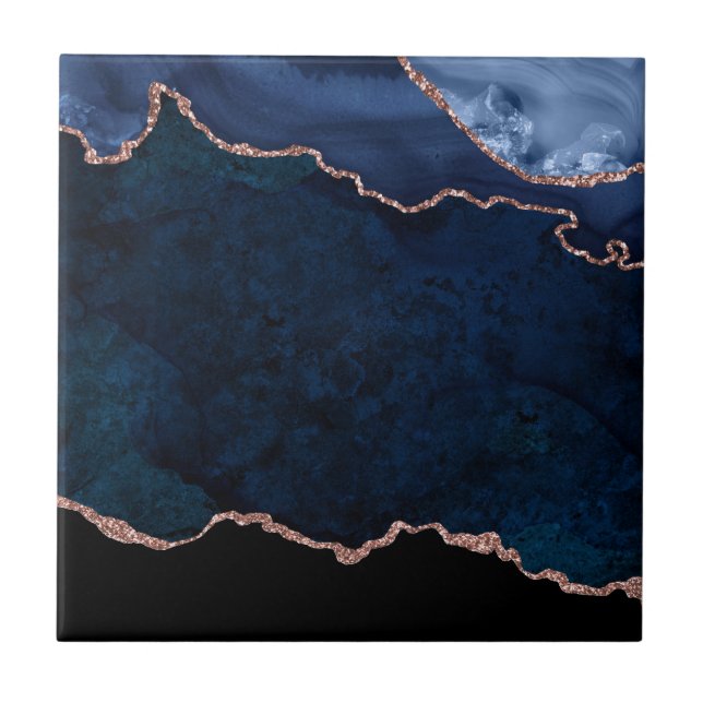 Abstrakt Midnight Blue Agate Glitter Mönster Kakelplatta (Framsidan)