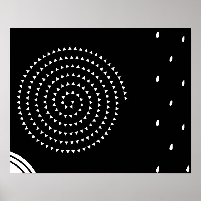 Abstrakt Minimal vit Spiral, regndroppar, cirklar Poster (Framsidan)