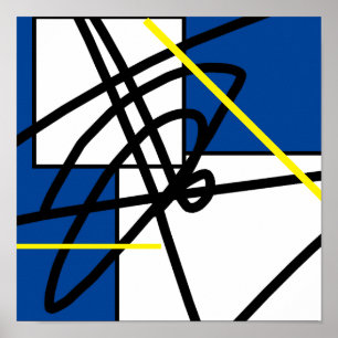 Abstrakt minimalism gul svart blå affisch