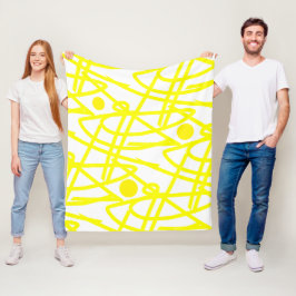 Abstrakt Minimalism Gult Linjer White Blanket Fleecefilt