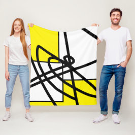 Abstrakt Minimalism Line Black Grått Gult Blanket Fleecefilt