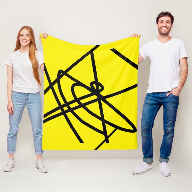 Abstrakt Minimalism Linjer Black Gult Blanket Fleecefilt (På plats)