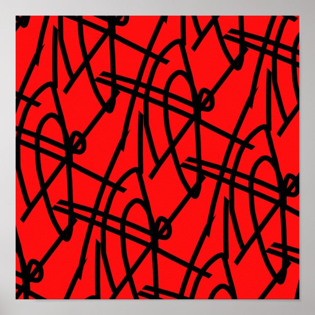 Abstrakt Minimalism Linjer Black Red Poster (Framsidan)