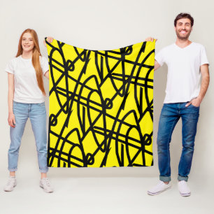 Abstrakt minimalism Linjer Svart Gul Filta Fleecefilt