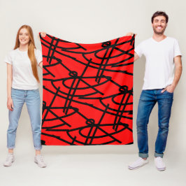 Abstrakt minimalism Linjer Svart Röd Filta Fleecefilt