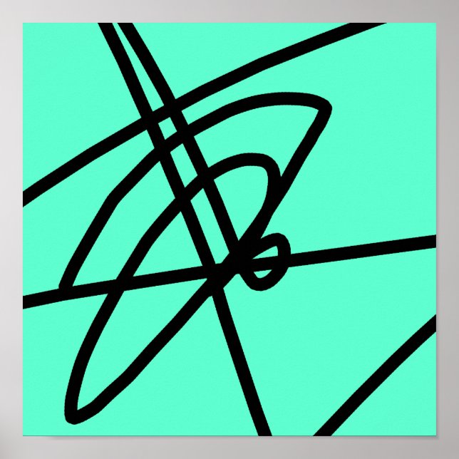 Abstrakt minimalism Linjer Svart Turkos Affisch (Framsidan)