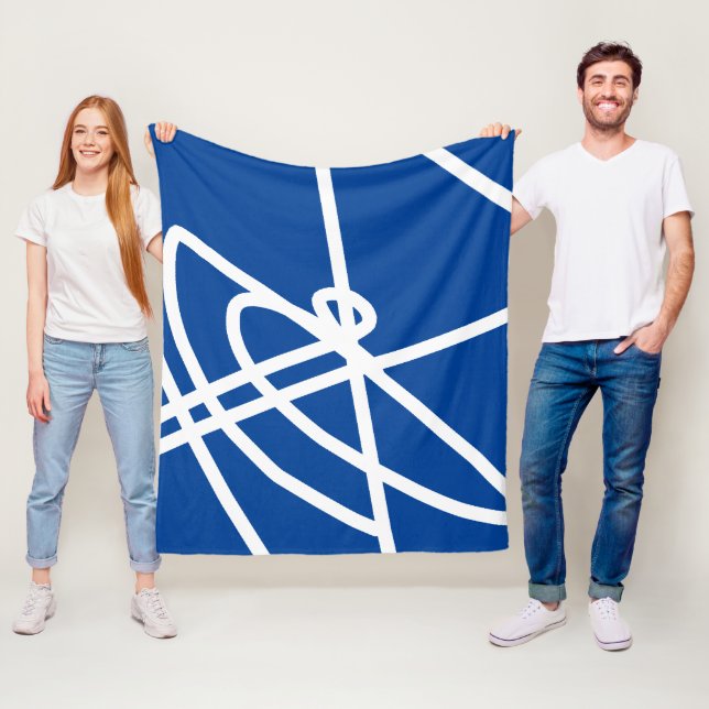Abstrakt Minimalism White Linjer Blue Blanket Fleecefilt (På plats)