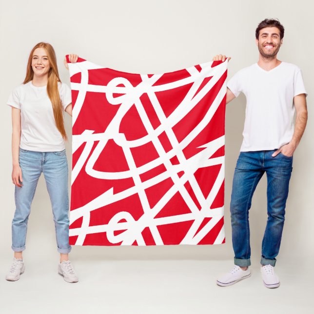Abstrakt Minimalism White Linjer Red Blanket Fleecefilt (På plats)