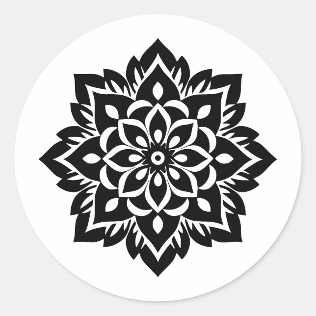 Abstrakt Minimalist Mandala Silhouette Runt Klistermärke (Framsida)