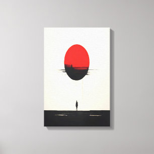 Abstrakt Minimalist Red Sol och Solitude Art Canvastryck