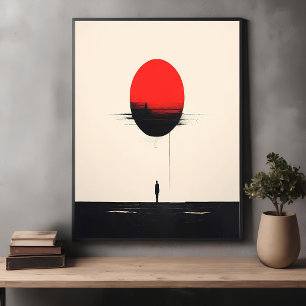 Abstrakt Minimalist Red Sol och Solitude Art Poster