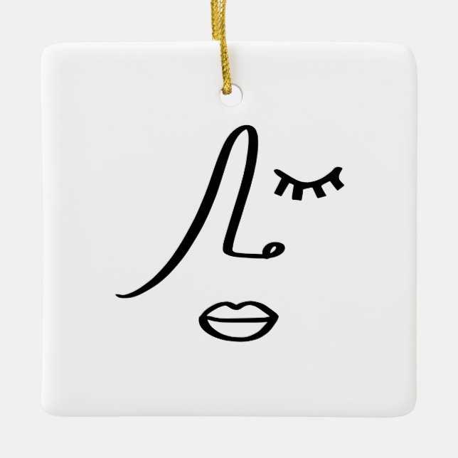 Abstrakt minimalistisk ansiktsmodern konstdesign julgransprydnad keramik (Framsida)