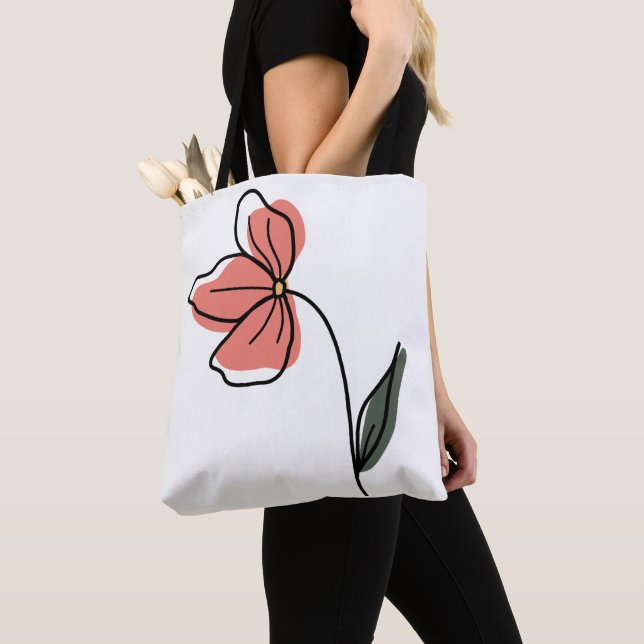 Abstrakt minimalistisk blommig handväskor tygkasse (Närbild)