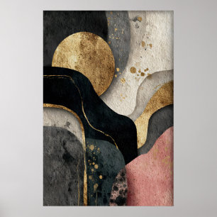 Abstrakt minimalistisk guldtryck, Boho utskrivbart Poster