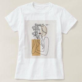 Abstrakt minimalistisk linjekonst kvinna floral bo t shirt