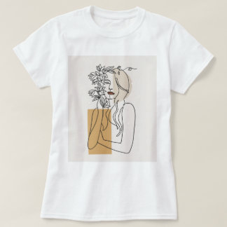 Abstrakt minimalistisk linjekonst kvinna floral bo t shirt