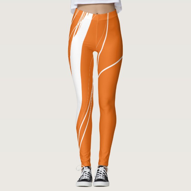 Abstrakt Minimalistisk Orange-vit Leggings (Framsida)