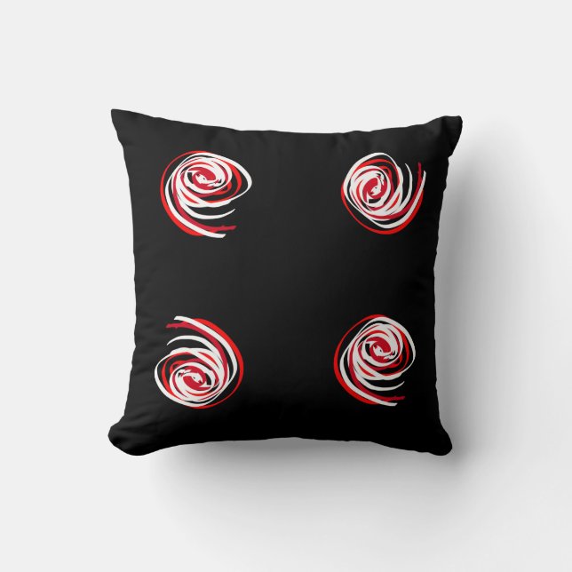 Abstrakt minimalistisk röd spiral svart kudde (Framsida)