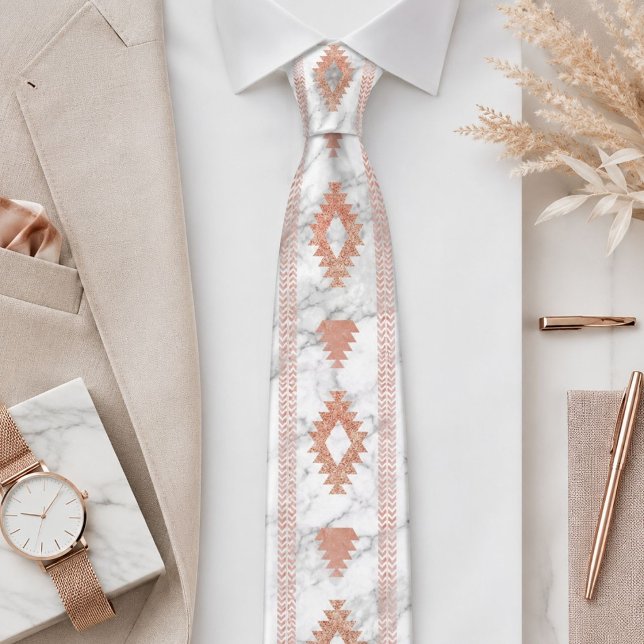 abstrakt minimalistisk roséguld aztekisk vit marmo slips (abstract minimalist rose gold aztec white marble neck tie)