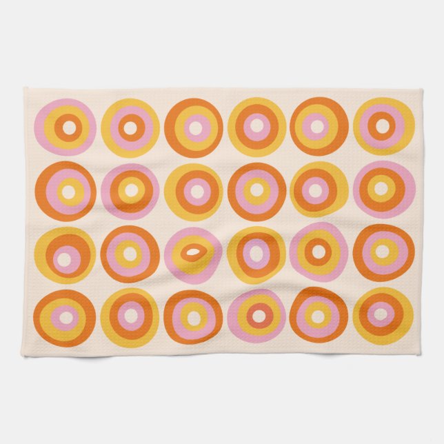 Abstrakt mitten av seklet orange cirklar mönster kökshandduk (Horisontell)