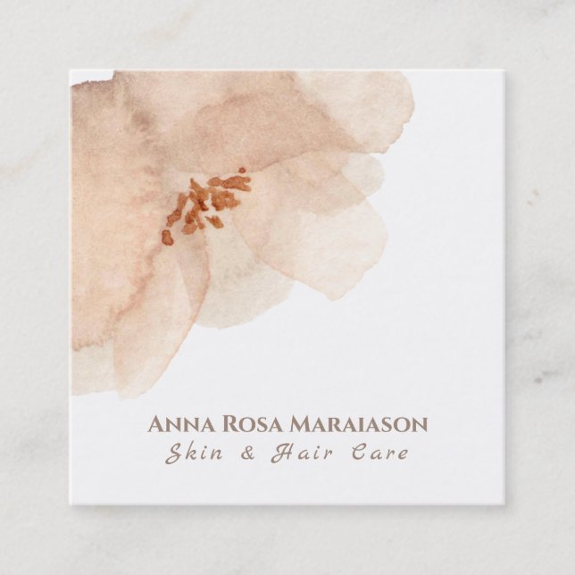 ~* Abstrakt Mjuk persika-Blommigt, vattenfärg Fyrkantigt Visitkort (Framsida)