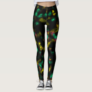 Abstrakt Mjuk plasma i Grönt och Gult på svart Leggings