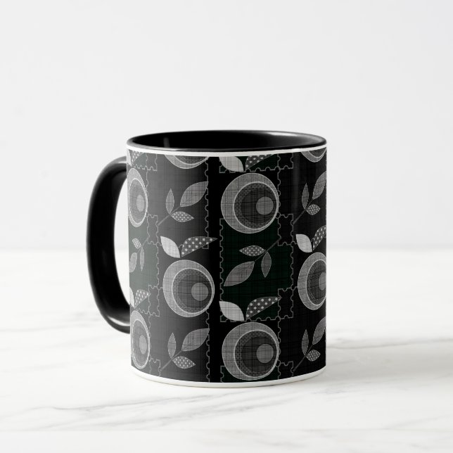 Abstrakt modern äppelfrukt löv  geometrisk bla mugg (Framsida vänster)
