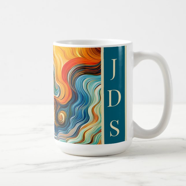 Abstrakt Modern Art Färg Vinkara Monogram Kaffemugg (Höger)