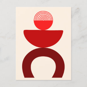 Abstrakt Modern Art Geometries Shapes Red Helg Vykort