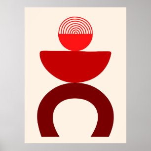 Abstrakt Modern Art Geometries Shapes Red Poster