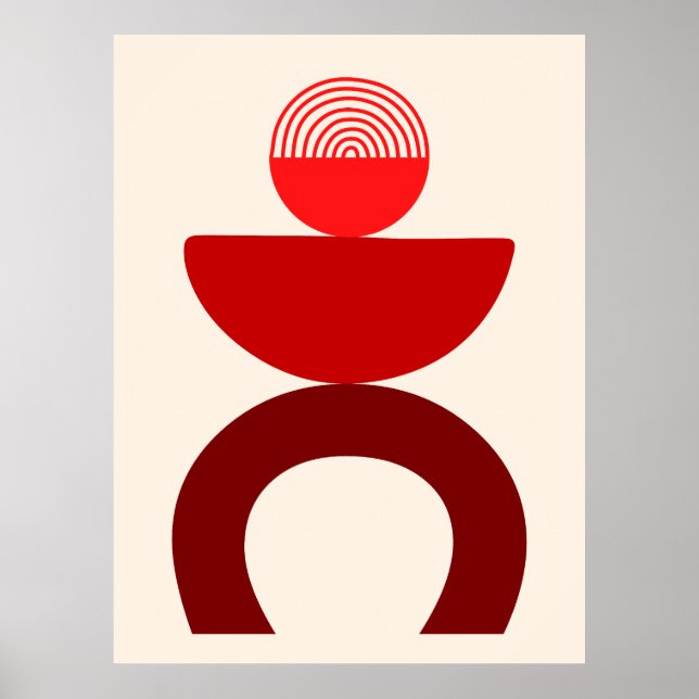 Abstrakt Modern Art Geometries Shapes Red Poster (Framsidan)