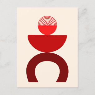 Abstrakt Modern Art Geometries Shapes Red Vykort