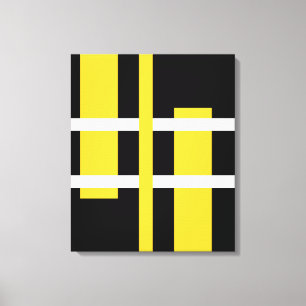 Abstrakt Modern Art Linjer Gult White Black Canvastryck