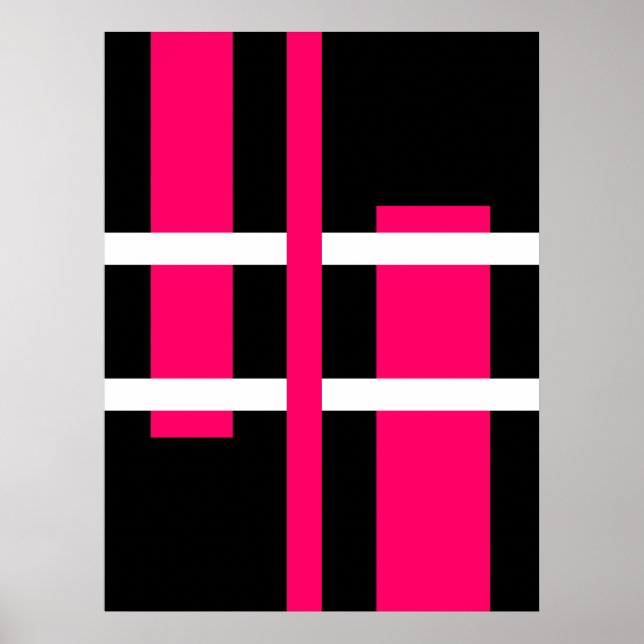 Abstrakt Modern Art Linjer Rosa White Black Poster (Framsidan)