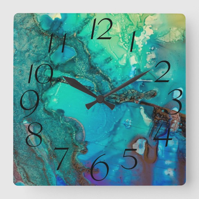 Abstrakt Modern Art Monogram - blå skuggor Fyrkantig Klocka (Framsida)