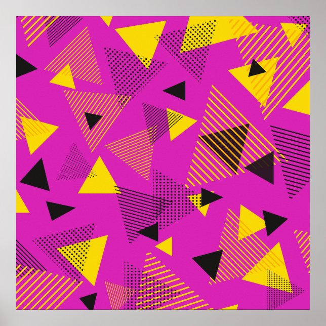 Abstrakt Modern Art Triangles Lila Gult Black Poster (Framsidan)