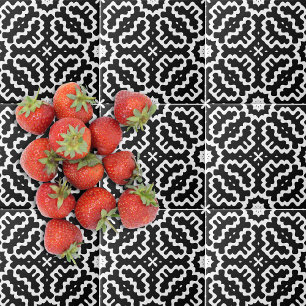 Abstrakt Modern Black and White Mosaic Mönster Kakelplatta